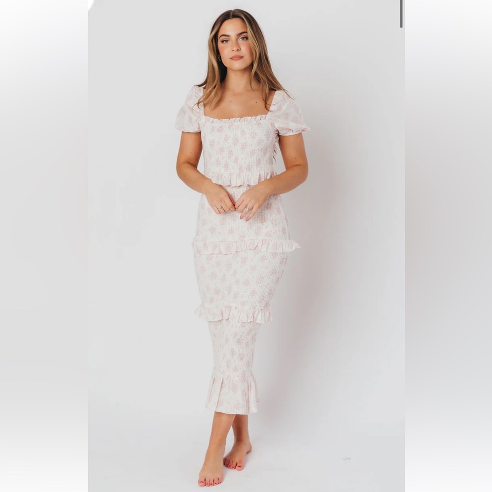 Worth Collective Ada Smocked Dress in Pink Floral- Bump friendly